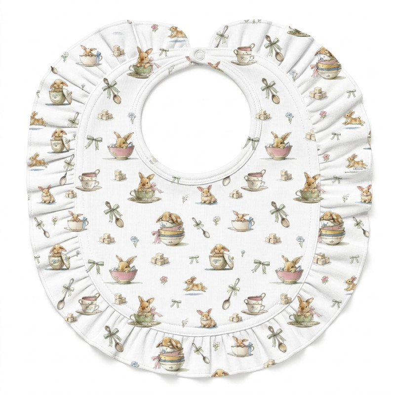 Baby Bib with Ruffles for girl BIB006 BUNNY TEA Baby Bib with Ruffles for girl BIB006 BUNNY TEA