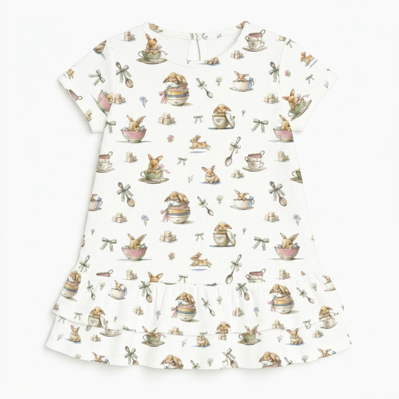 Supima Cotton Night Dress with Ruffle DR002 BUNNY TEA Supima Cotton Night Dress with Ruffle DR002 BUNNY TEA