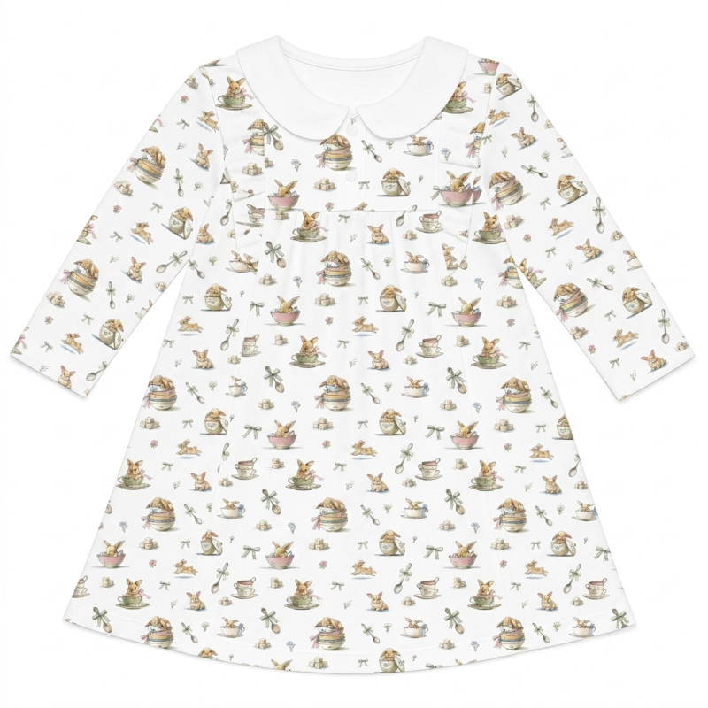 Charming Long-Sleeved Dress with Ruffles and Collar DR016CL BUNNY TEA Charming Long-Sleeved Dress with Ruffles and Collar DR016CL BUNNY TEA