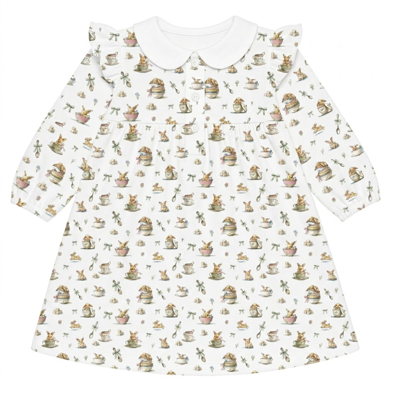 Charming Long-Sleeved Dress with Ruffles and Collar DR017CL BUNNY TEA Charming Long-Sleeved Dress with Ruffles and Collar DR017CL BUNNY TEA