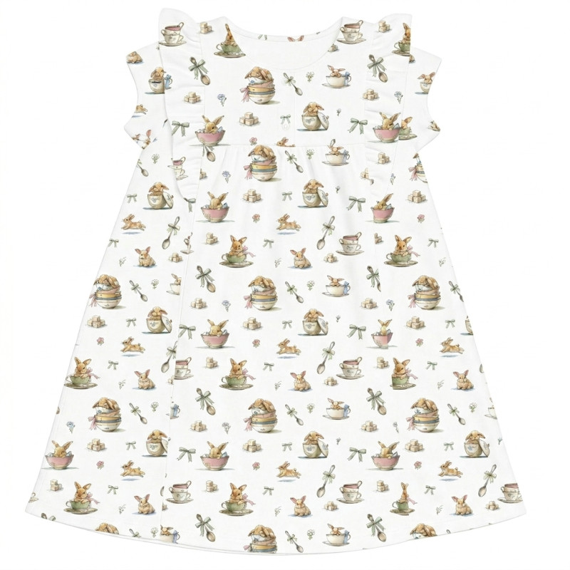 Supima Cotton Night Dress with Ruffle DR018 BUNNY TEA Supima Cotton Night Dress with Ruffle DR018 BUNNY TEA