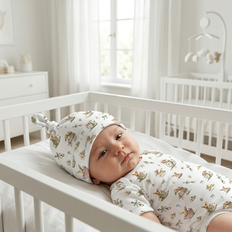 Supima Cotton Layette Hat with Knot H003 BUNNY TEA Supima Cotton Layette Hat with Knot H003 BUNNY TEA