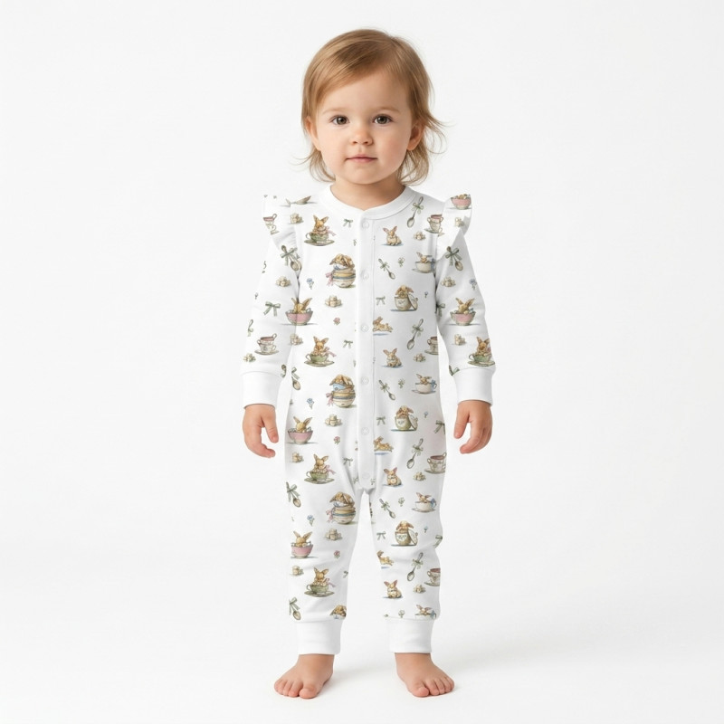Long sleeve Romper for baby with ruffles K070 BUNNY TEA Long sleeve Romper for baby with ruffles K070 BUNNY TEA