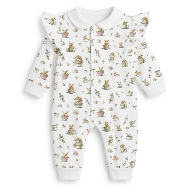 Long sleeve Romper for baby with ruffles and Collar K070CL BUNNY TEA Long sleeve Romper for baby with ruffles and Collar K070CL BUNNY TEA