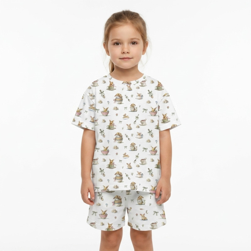 Pyjama short sleeve OVERSIZE 100% organic pima Cotton PJ006 BUNNY TEA
