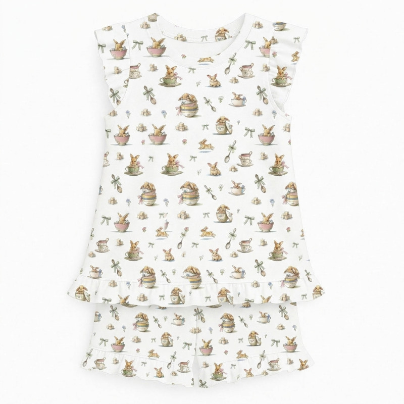Adult Pyjama PW107 – Luxury Pima Cotton, Short Sleeve Top & Shorts PW107 BUNNY TEA Adult Pyjama PW107 – Luxury Pima Cotton, Short Sleeve Top & Shorts PW107 BUNNY TEA