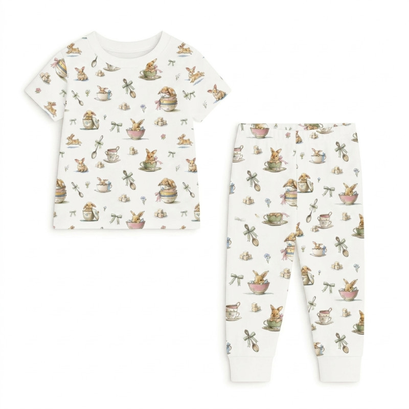 Patterned Supima Cotton Pyjamas Set PJ008 BUNNY TEA Patterned Supima Cotton Pyjamas Set PJ008 BUNNY TEA