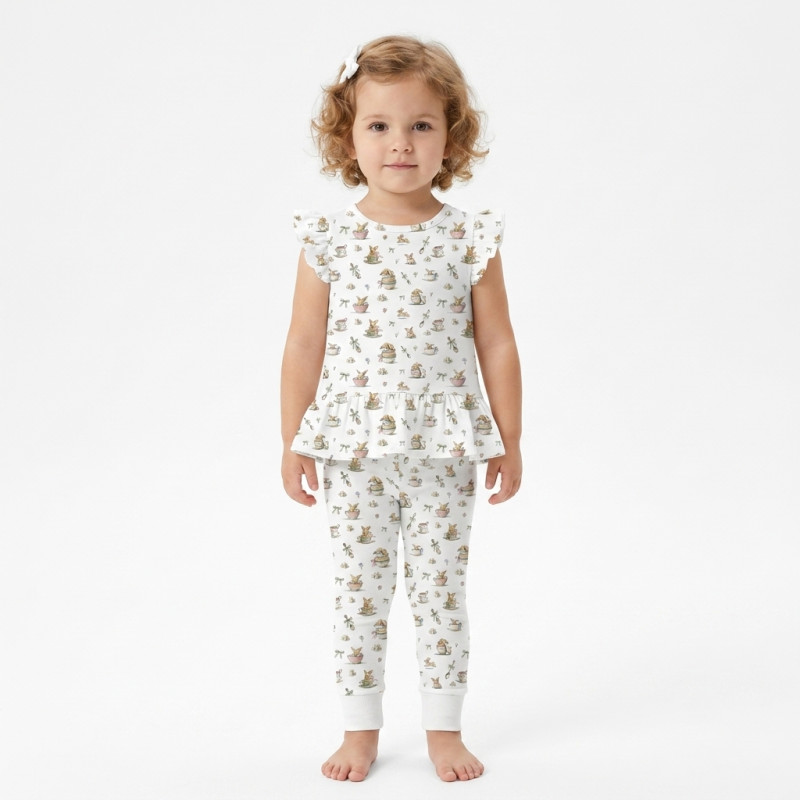 Girls Supima Cotton Pyjamas with Ruffles – PJ012 BUNNY TEA