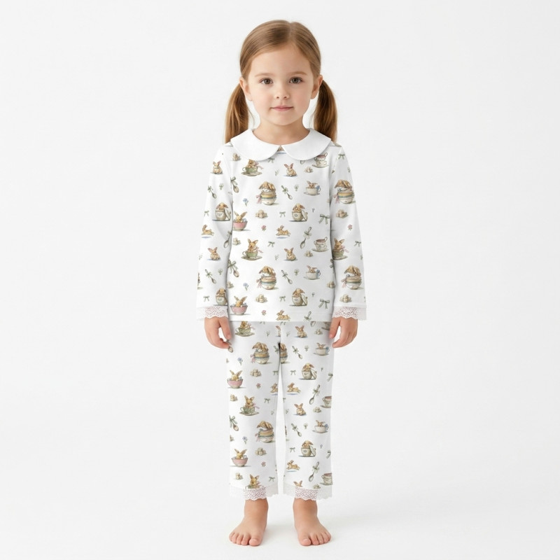 Pyjama long sleeve with collar 100% organic pima Cotton PJ020 BUNNY TEA Pyjama long sleeve with collar 100% organic pima Cotton PJ020 BUNNY TEA