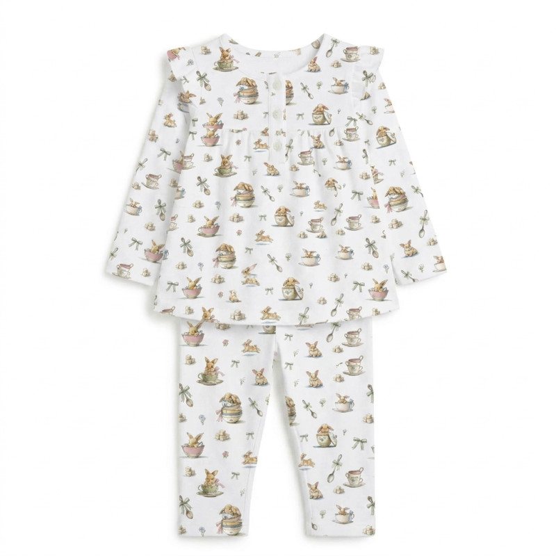 Yoke Girls Pyjama long sleeve 100% organic Cotton PJ029 BUNNY TEA Yoke Girls Pyjama long sleeve 100% organic Cotton PJ029 BUNNY TEA