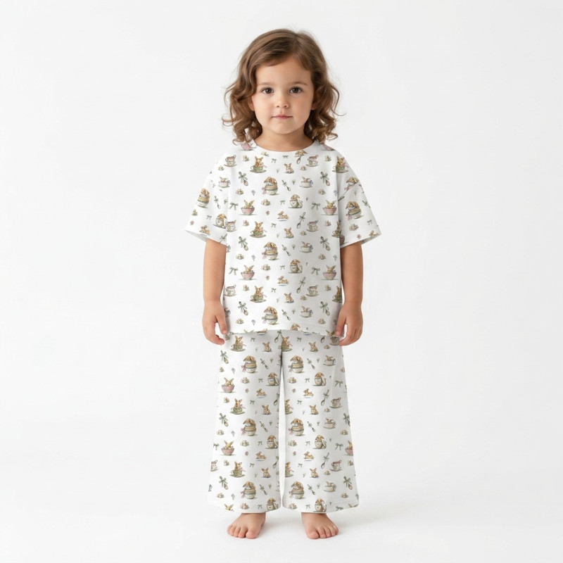 Children’s Set with Oversized T-Shirt and Palazzo Pants  PJ030 100% Pima Cotton