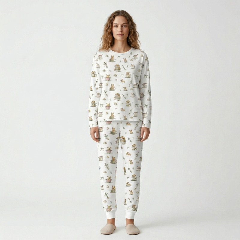 Luxury Long Adult Pyjama Set PW101  BUNNY TEA