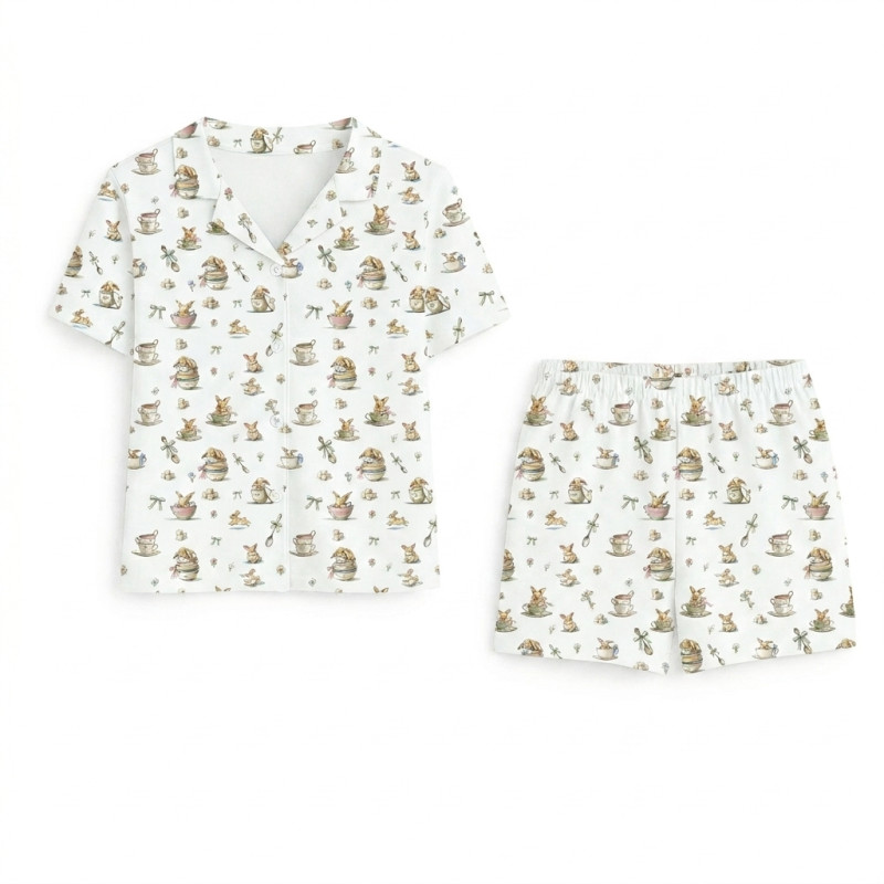 Children’s Pajama Set with Short Sleeves and Shorts PJ023 BUNNY TEA