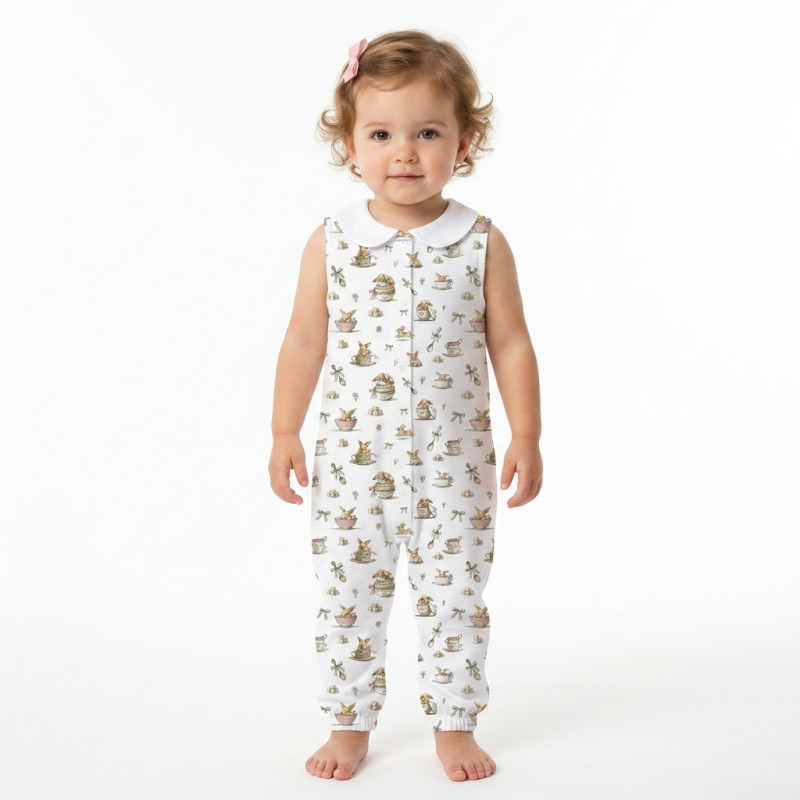 Long Supima Cotton Shortie with Sleeves and Collar R009CL BUNNY TEA Long Supima Cotton Shortie with Sleeves and Collar R009CL BUNNY TEA