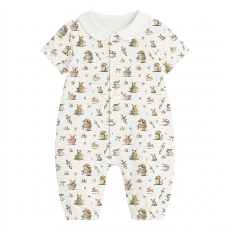 Long Supima Cotton Shortie with Sleeves and Collar R017CL BUNNY TEA Long Supima Cotton Shortie with Sleeves and Collar R017CL BUNNY TEA