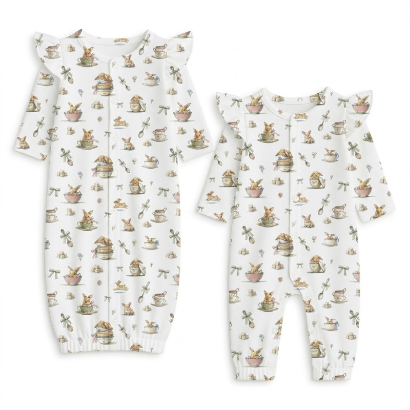 Baby converter gown with ruffles for girls TR002 BUNNY TEA
