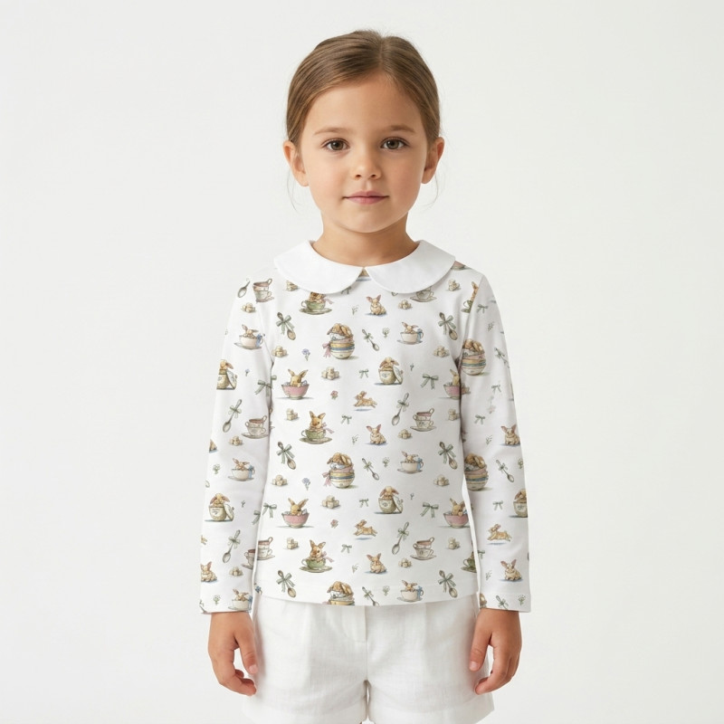 Long Sleeve T-shirt for Boys and Girls з комiрцем TSH002CL BUNNY TEA Long Sleeve T-shirt for Boys and Girls з комiрцем TSH002CL BUNNY TEA