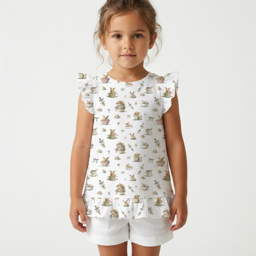 Frill Trim Sleeveless Top f..