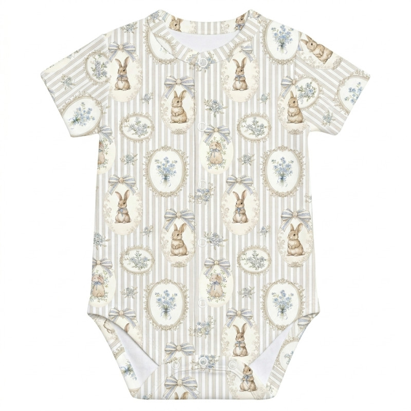 Printed Short-Sleeve Front Fastening Bodyvest for Babies BSHL009  IVORY