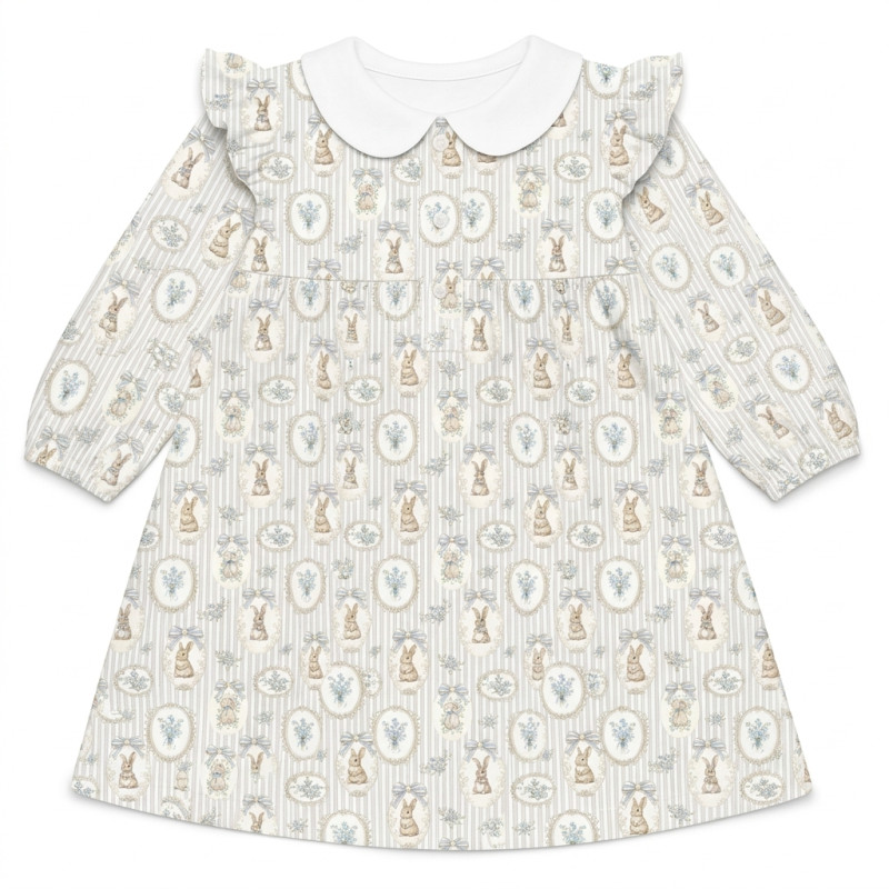 Charming Long-Sleeved Dress with Ruffles and Collar DR017CL IVORY