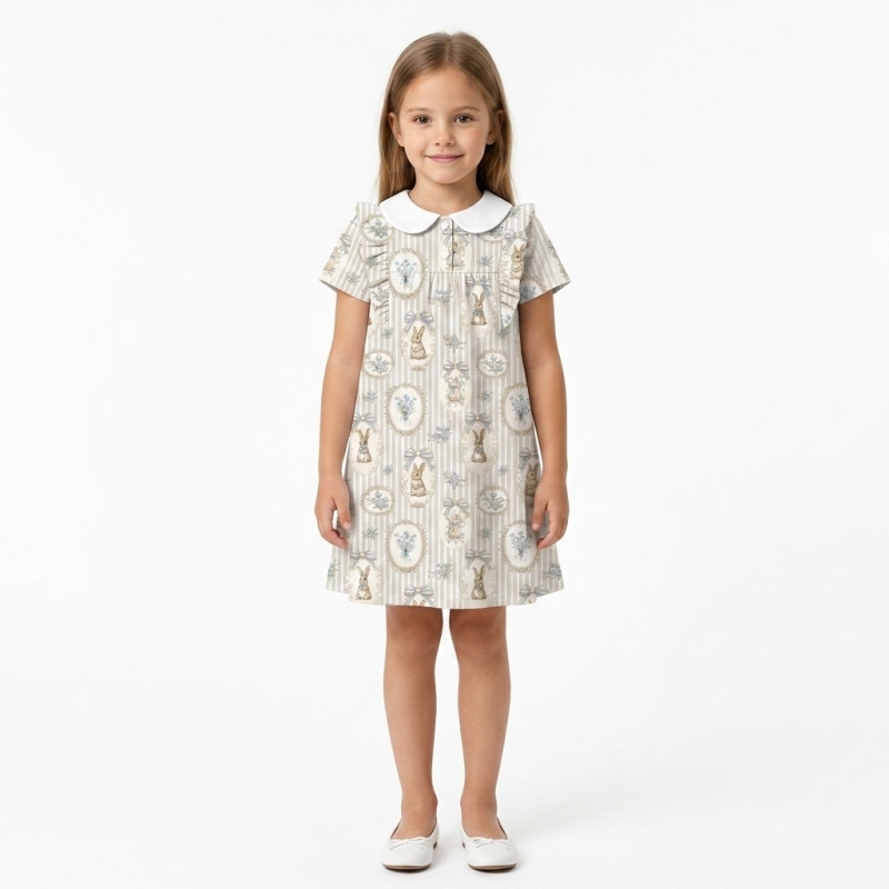 Supima Cotton Night Dress with Ruffle and Collar DR018CL IVORY Supima Cotton Night Dress with Ruffle and Collar DR018CL IVORY