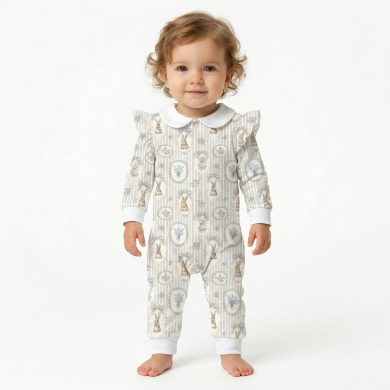 Long sleeve Romper for baby with ruffles and Collar K070CL IVORY Long sleeve Romper for baby with ruffles and Collar K070CL IVORY