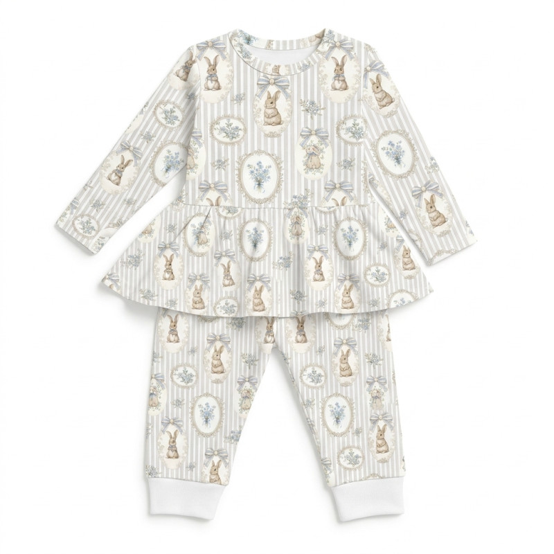 Girls Supima Cotton Pyjamas with Long Sleeves — PJ009 IVORY