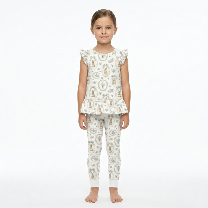 Girls Supima Cotton Pyjamas with Ruffles – PJ012 IVORY
