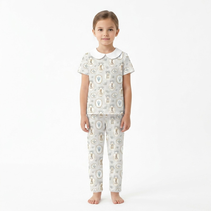 Luxury Pajama Set with Collar, Short Sleeve 100% Pima Cotton  PJ021 · IVORY