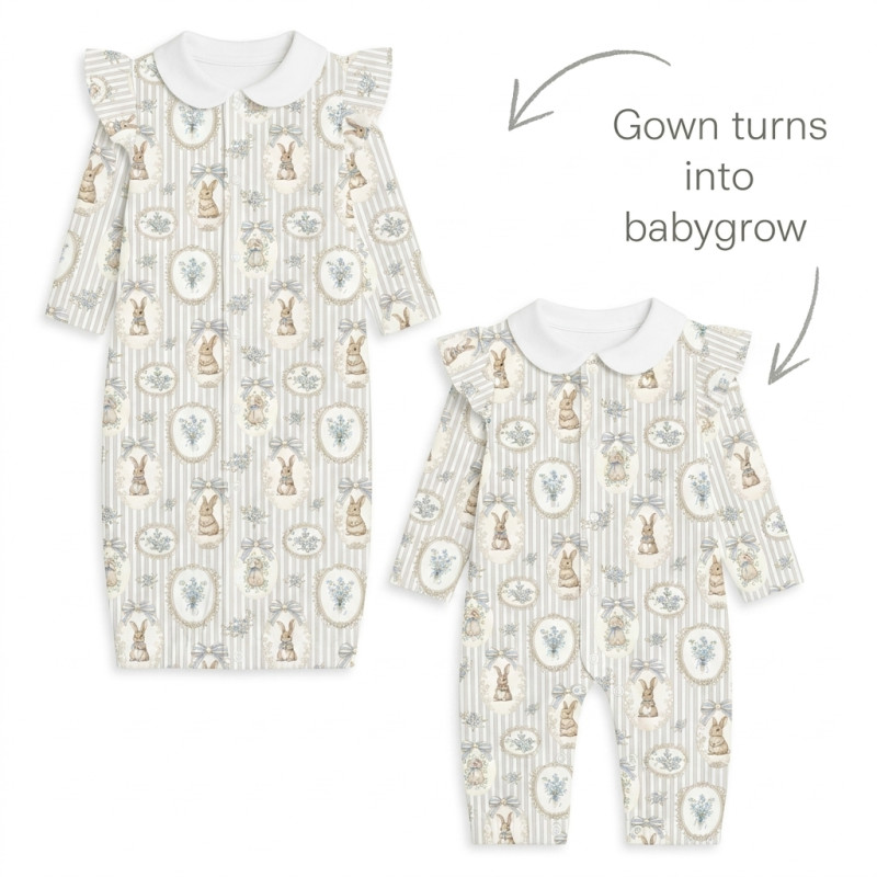 Baby converter gown with collar and ruffles TR004 IVORY