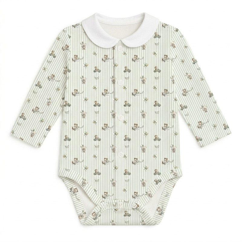 Printed Long-Sleeve Front Fastening Bodyvest with Collarf for Babies BLS005CL OLIVER Printed Long-Sleeve Front Fastening Bodyvest with Collarf for Babies BLS005CL OLIVER