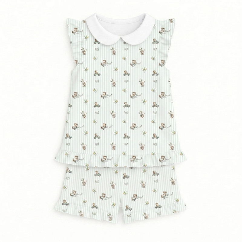 Short Supima Cotton Pyjamas with Ruffles and Collar– PJ007CL OLIVER Short Supima Cotton Pyjamas with Ruffles and Collar– PJ007CL OLIVER