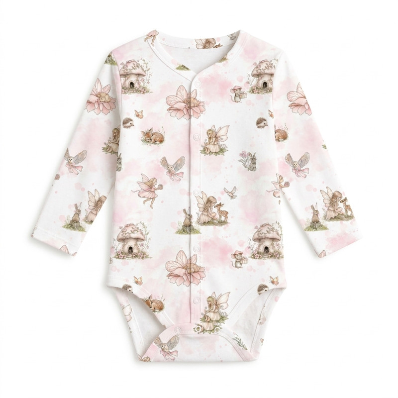 Printed Long-Sleeve Front Fastening Bodyvest for Babies BLS005 PINK PEARLS Printed Long-Sleeve Front Fastening Bodyvest for Babies BLS005 PINK PEARLS
