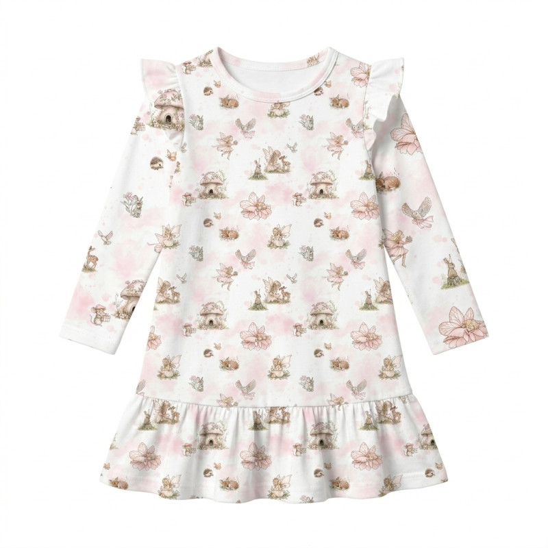 Charming Long-Sleeved Night Dress with Ruffles DR010 PINK PEARLS Charming Long-Sleeved Night Dress with Ruffles DR010 PINK PEARLS
