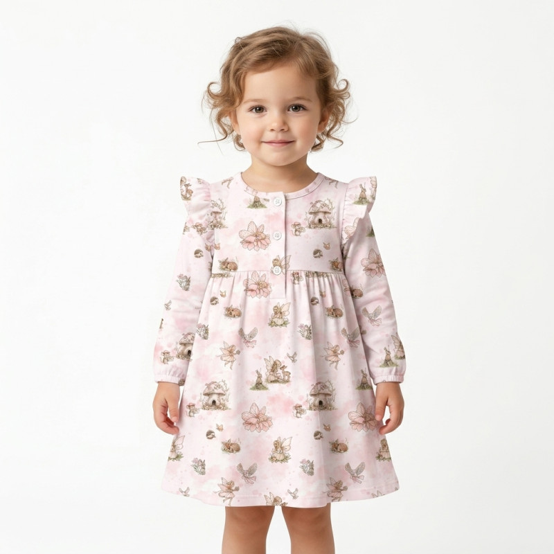 Charming Long-Sleeved Night Dress with Ruffles DR016 PINK PEARLS Charming Long-Sleeved Night Dress with Ruffles DR016 PINK PEARLS