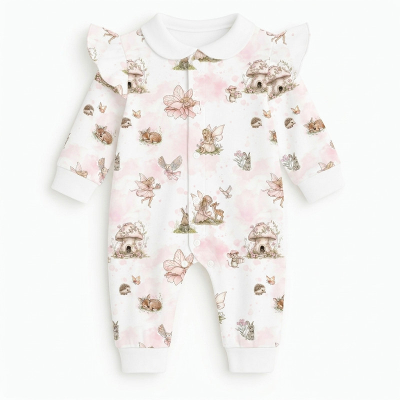 Long sleeve Romper for baby with ruffles and Collar K070CL PINK PEARLS Long sleeve Romper for baby with ruffles and Collar K070CL PINK PEARLS