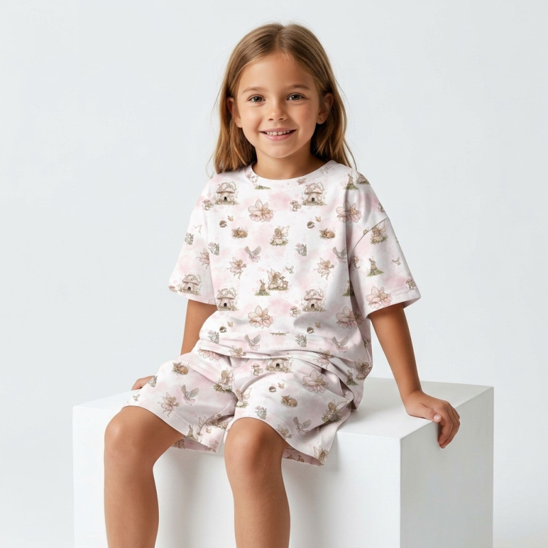 Pyjama short sleeve OVERSIZE 100% organic pima Cotton PJ006 PINK PEARLS