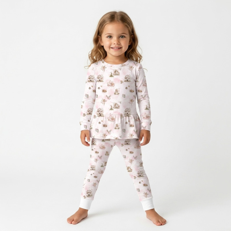 Girls Supima Cotton Pyjamas with Long Sleeves — PJ009 PINK PEARLS
