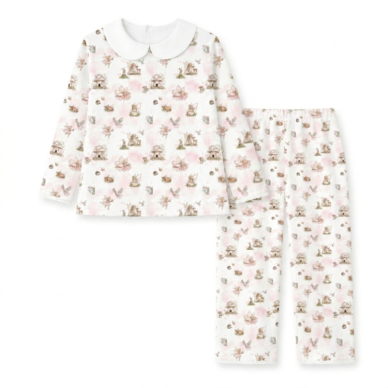 Pyjama long sleeve with collar 100% organic pima Cotton PJ020 PINK PEARLS Pyjama long sleeve with collar 100% organic pima Cotton PJ020 PINK PEARLS