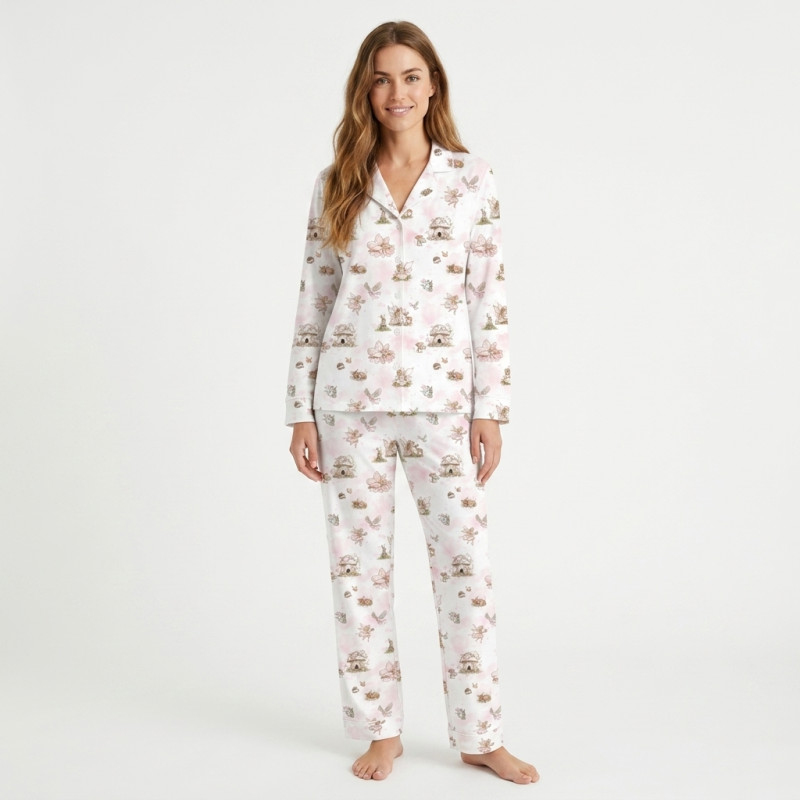 Women’s Classic Pajama Set with classic English collar and front-button design PINK PEARLSqa PW122 Women’s Classic Pajama Set with classic English collar and front-button design PINK PEARLSqa PW122