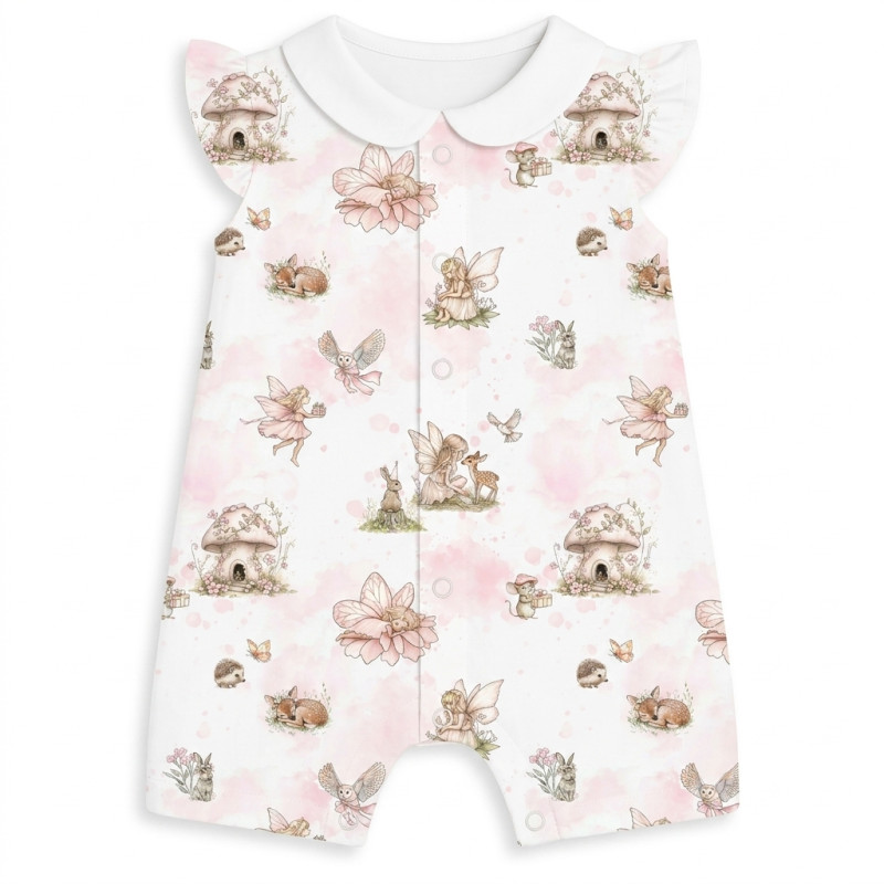 Supima Cotton Shortie with Ruffles and Collar – R007CL PINK PEARLS Supima Cotton Shortie with Ruffles and Collar – R007CL PINK PEARLS