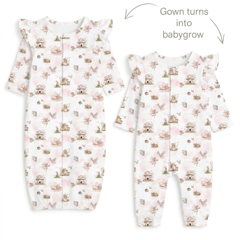 Baby converter gown with ruffles for girls TR002 PINK PEARLS Baby converter gown with ruffles for girls TR002 PINK PEARLS