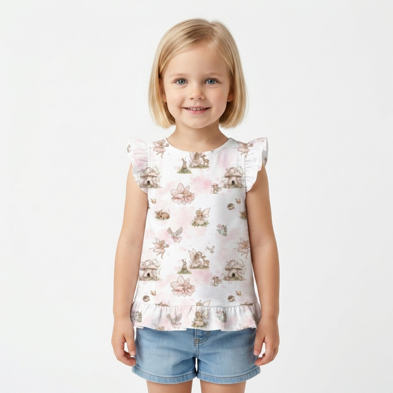 Frill Trim Sleeveless Top for Girls TSH003 PINK PEARLS Frill Trim Sleeveless Top for Girls TSH003 PINK PEARLS