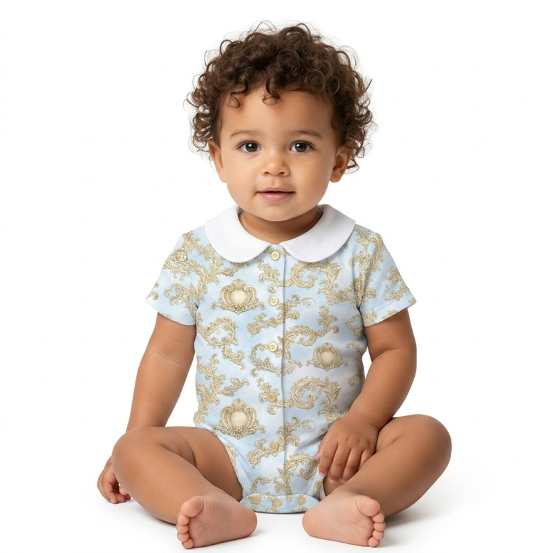 Printed Short-Sleeve Front Fastening Bodyvest with Collar for Babies BSHL009CL ROYAL BLUSH BLUE Printed Short-Sleeve Front Fastening Bodyvest with Collar for Babies BSHL009CL ROYAL BLUSH BLUE