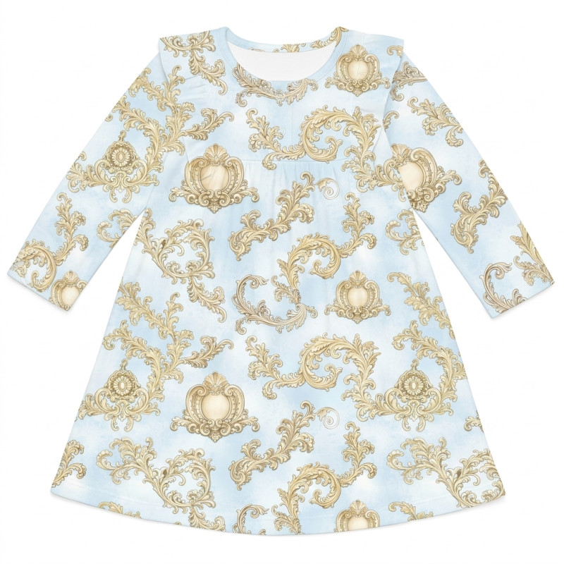 Чарівна нічна сукня з рюшами та довгим рукавом з бавовни Supima DR017 ROYAL BLUSH BLUE