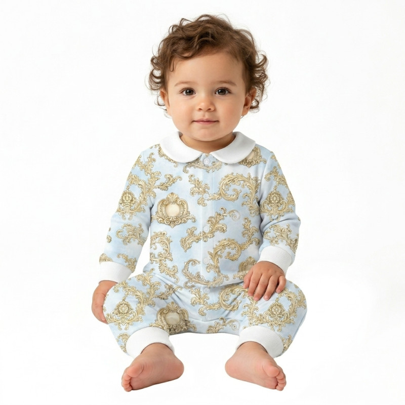 Long sleeve Romper for baby with collar K060CL ROYAL BLUSH BLUE Long sleeve Romper for baby with collar K060CL ROYAL BLUSH BLUE