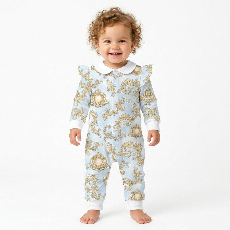 Long sleeve Romper for baby with ruffles and Collar K070CL ROYAL BLUSH BLUE Long sleeve Romper for baby with ruffles and Collar K070CL ROYAL BLUSH BLUE