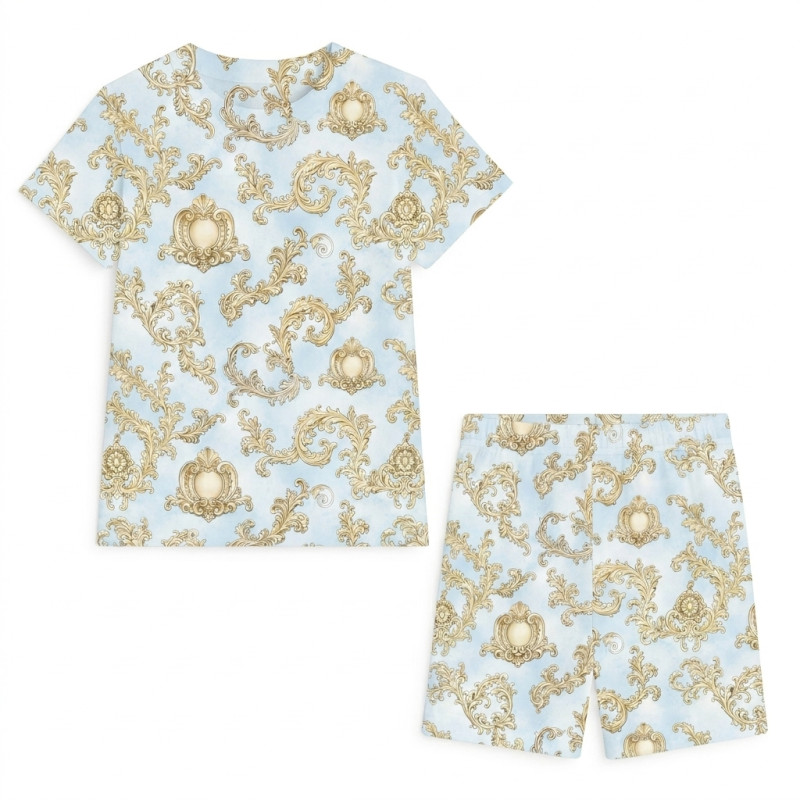 Adult Set- Short Sleeve Top & Long Shorts PW105  ROYAL BLUSH BLUE