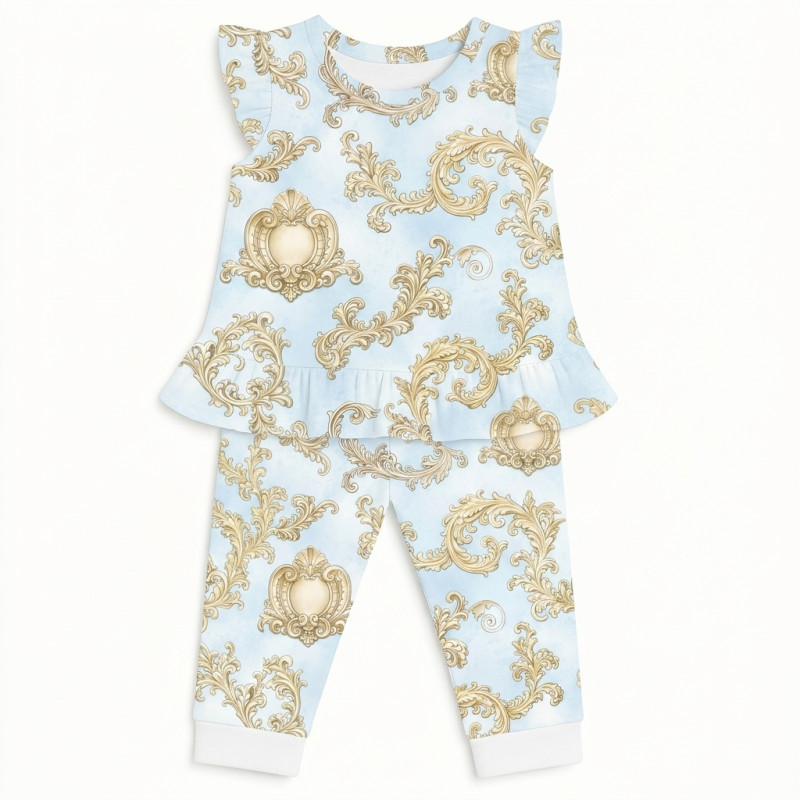 Girls Supima Cotton Pyjamas with Ruffles – PJ012 ROYAL BLUSH BLUE