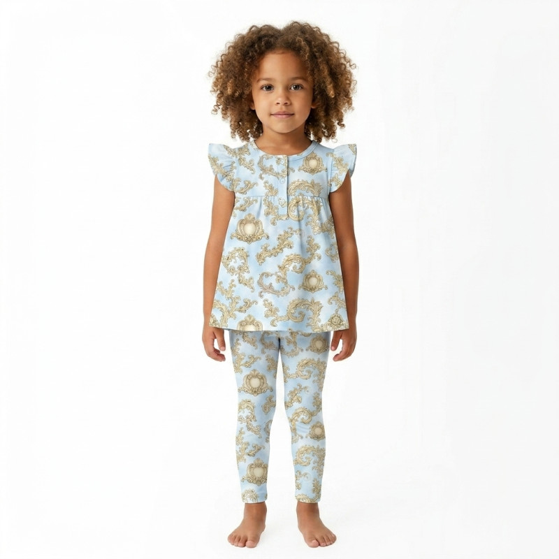 Yoke Girls Pyjama 100% organic Cotton PJ015 ROYAL BLUSH BLUE Yoke Girls Pyjama 100% organic Cotton PJ015 ROYAL BLUSH BLUE